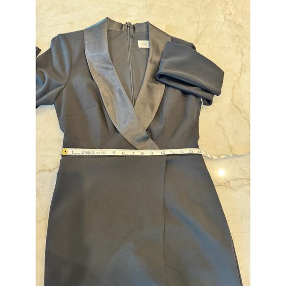 Eliza J Dress Sz 6 Black Satin Trim Wrap Evening Gown Long Sleeve Formal NWOT - Picture 14 of 16